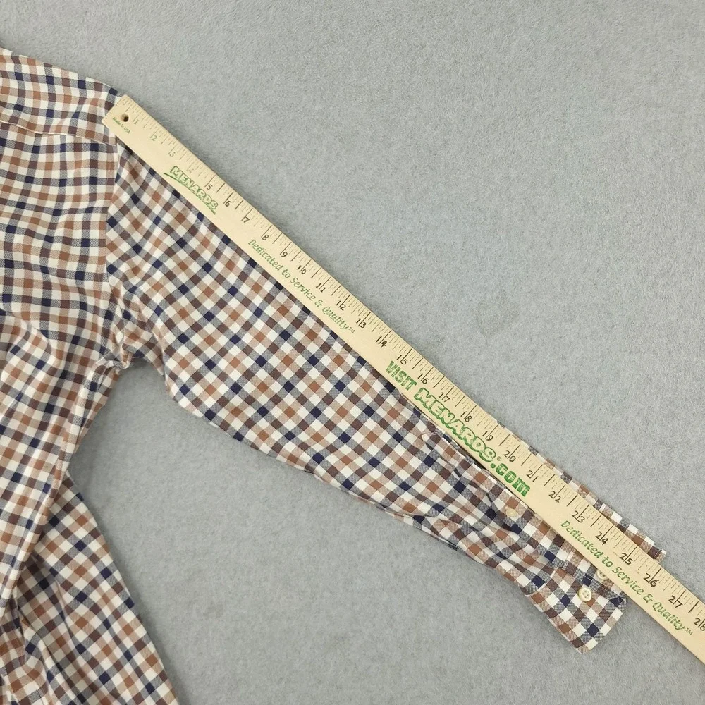 Banana Republic Dress Shirt Mens L Brown Navy Gingham Slim Fit Non Iron Oxford